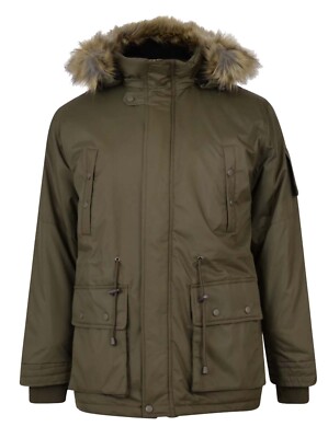 D-ROCK Herren Fishtail Parka Pelzrand Kapuze Warm Winter Gefütterte Jacke, Olive
