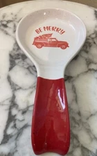 Christmas Spoon Rest - “Be Merry” Red & White - Red Truck With Christmas Tree 9”