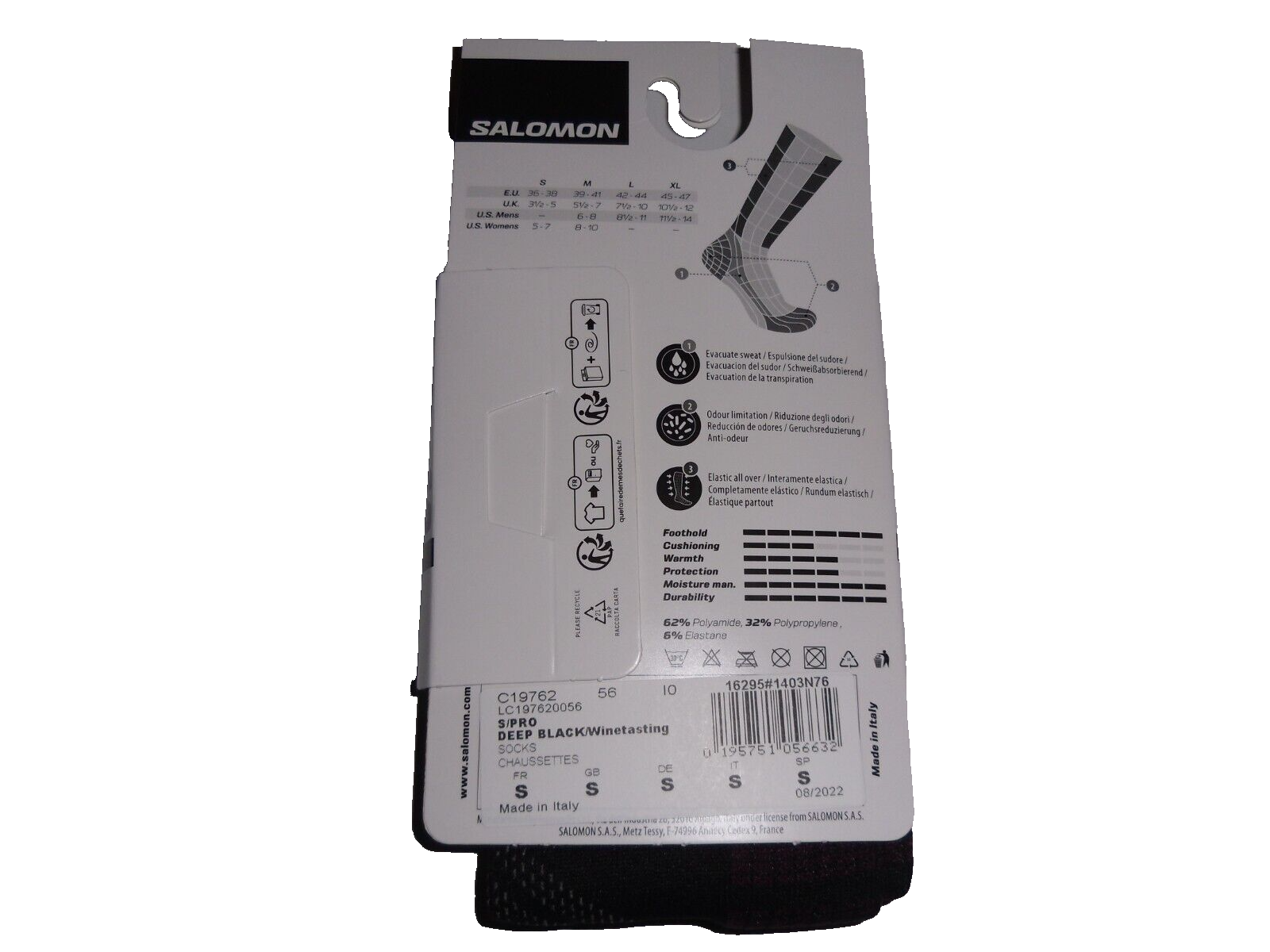 SALOMON SKI S PRO Calze Nero Profondo Winetasting EU 36 38 UK 3 5 5 US W 5 7