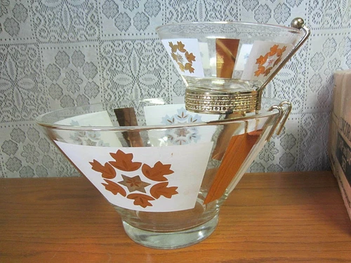 Vintage Anchor Hocking Encore Chip & Dip Bowl Set 22K Gold Decoration USA W Box