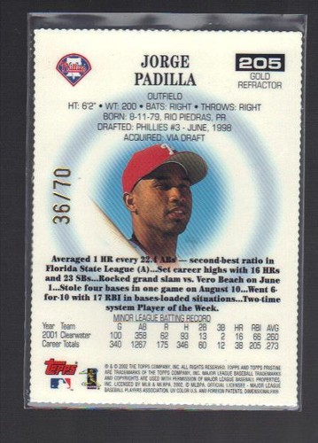 2002 Topps Pristine Gold Refractor UPICK Cards:134-209 Pr: XX/70 - Picture 49 of 64