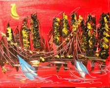 RED CITY     Modern Abstract   Original Oil Painting  IMPRESSIONIST BFEF98