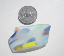 Sea Glass, Clear with Multi Color Spot Orange Yellow Blue White Purple Green