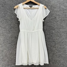 Express Dress Women XS White Sheath Midi V-Neck Short Sleeve Elastic Waist 