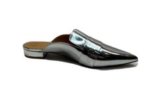 Tory Burch Rosalind 20mm Mule Mirror Metallic Leather Size 7.5 Color Silver