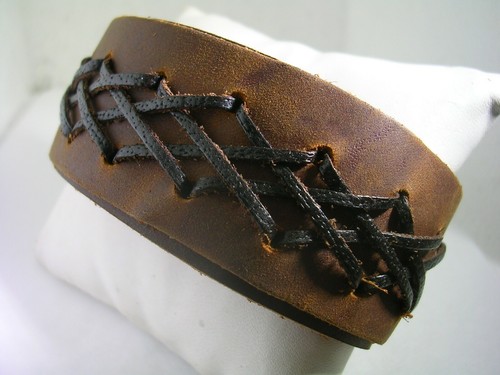LEATHER BROWN BRACELET WITH BRAID AND 2 STAINLESS STEEL LOCKS FITS 2 SIZES - Picture 3 of 7