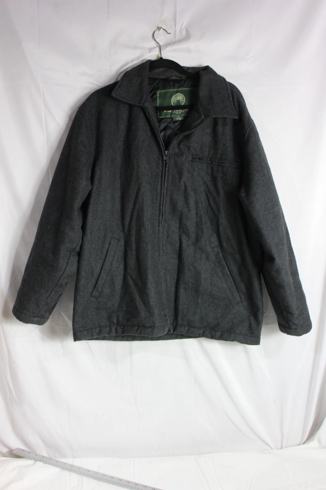Mens Weatherproof Jacket Medium Black Long Sleeve Full Zip Collared 85% Wool