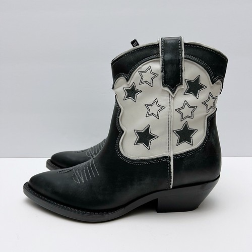 Zara Black White Leather Stars Western Cowboy Boots Size EU 36 US 6 NEW - Picture 4 of 11