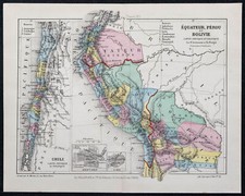 1874 - Carte de l'Équateur, Pérou, Chili et de Bolivie - Levasseur et Périgot