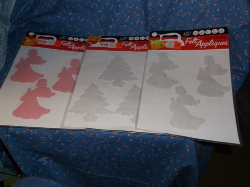 NOS Walco Iron-On Felt Appliques Entire Package 10 1/4" High Angels Trees U Chos