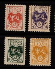 Central Lithuania 1920 Symbols set perf SG1, 3, 20, 22 Mint