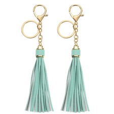 2Pcs Leather Keychain Tassels with Lobster Clasp Key Ring Malachite Green