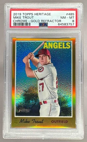 64583757 Mike Trout 2019 Topps Heritage Chrome #THC-485 Gold Refractor 2/5 PSA 8
