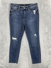 Judy Blue Jeans Womens 13/31 Blue Distressed Skinny Fit Raw Hem Stretch Denim