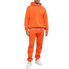 Men's Orange Tacksuit 2-Piece Active Set Fleece Pullover Quarter Zip Sweatshi...