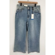 Judy Blue Jeans Womens 15/32 Blue Wide Leg Crop Light Wash Denim Pants NEW