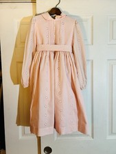 Vintage Girls Pink Dress / Eyelet Flower