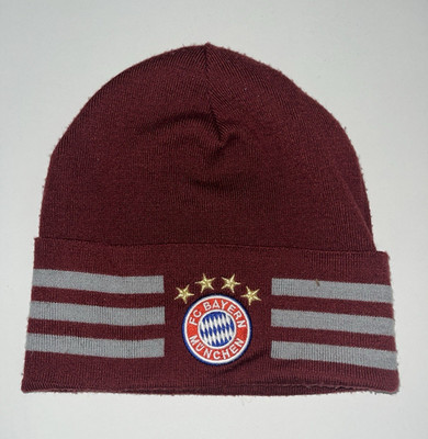 adidas FC Bayern München Strickmütze/Beanie bordeauxrot grau-weiß mit Streifen