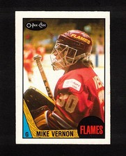 1987-88 MIKE VERNON #215 ROOKIE NM OPC Key HALL OF FAME Star GOALIE Hockey Card. rookie card picture