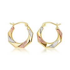 Gold Tri-Color Textured Hoop Earrings