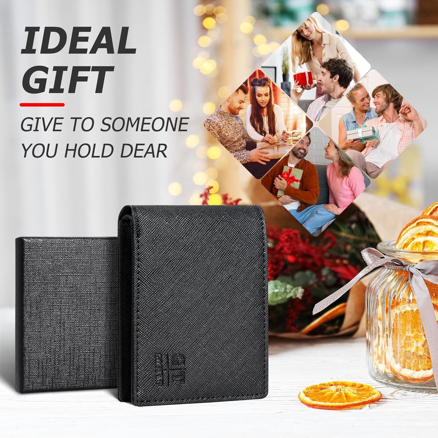 Gostwo Slim Wallet for Men Minimalist Leather ID Window Front Black Cros 