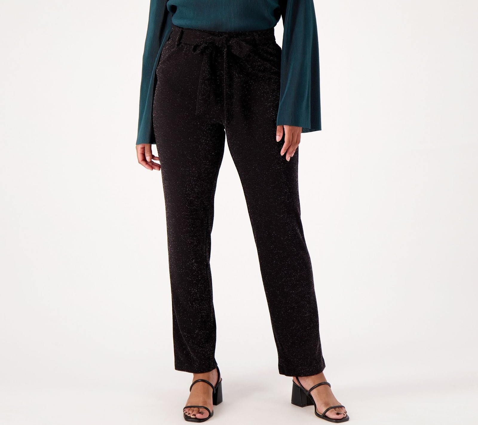 Girl With Curves Women's Pants Sz XL Tall Glitter Knit Straight Black A554700