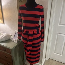 Lauren Ralph Lauren Women's Striped Long Sleeved Belted Dress XS