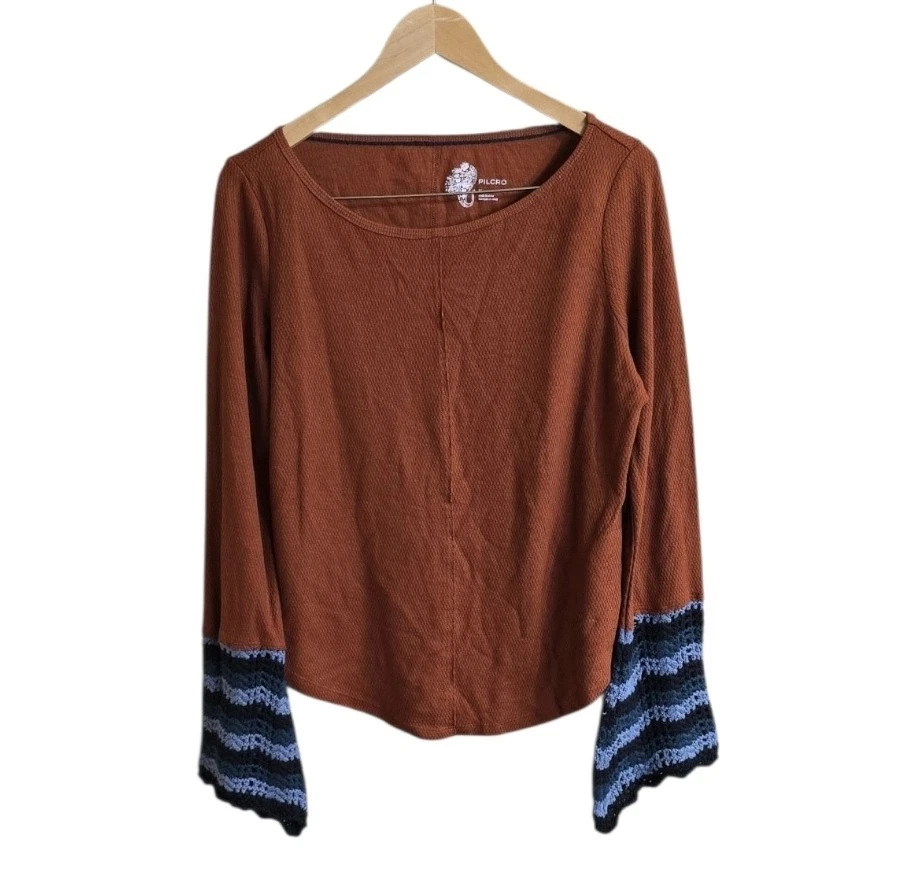 Top Pilcro Boho Naranja Y Azul Térmico Crochet Distintivo. Talla mediana Foto 3 de 4