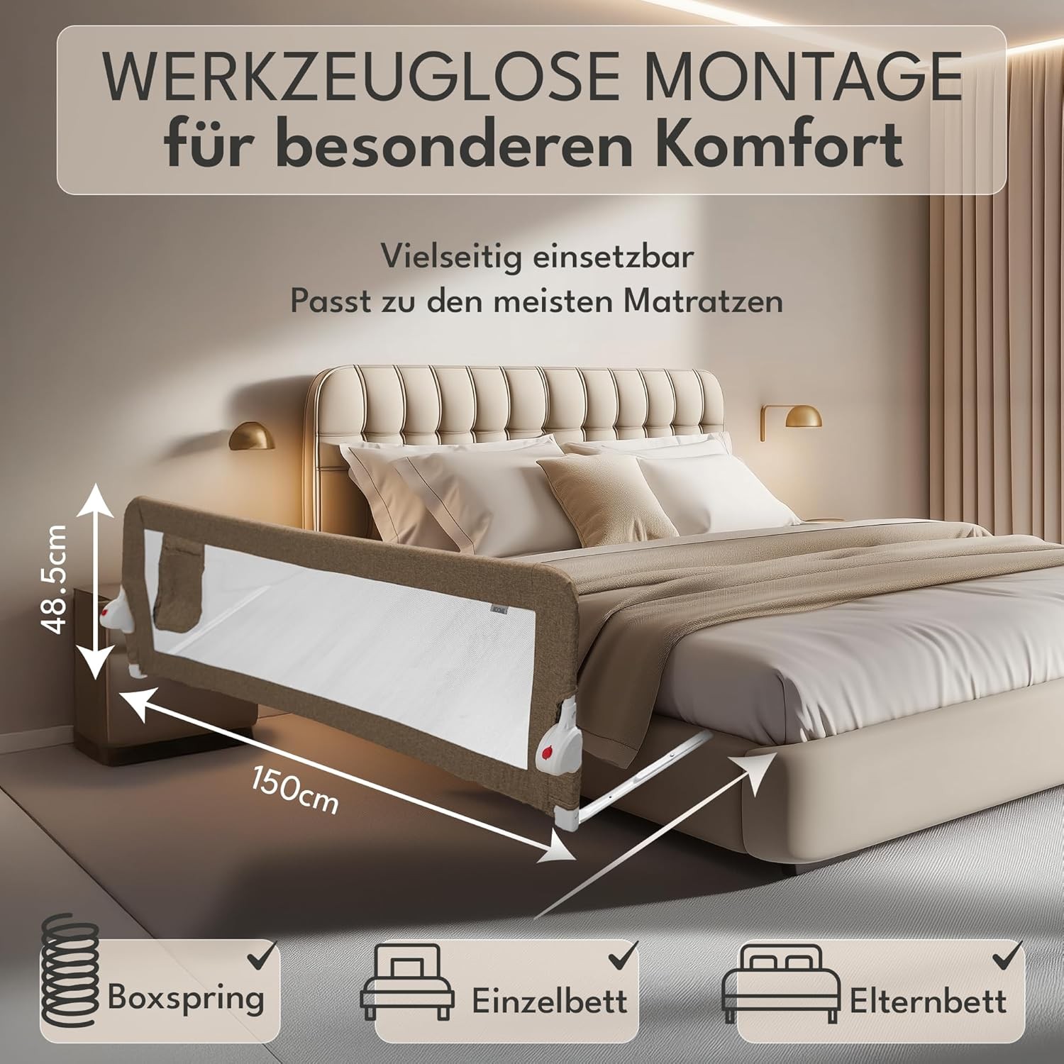 NooMii Rete Letto Pieghevole 150x35x48,5 cm Rete Protettiva Lettino Culla Grigio M foto 3