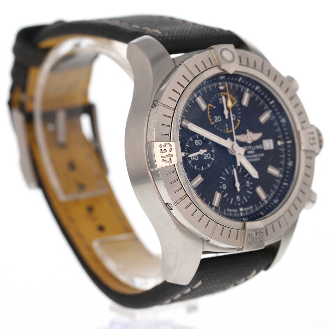 Breitling Avenger Chrono 45mm Black Dial Automatic Leather Strap Men's Watch View 2
