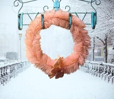 Shabby Chic 15" Vintage Pink Bottle Brush Wreath; Distressed/Aged/Flaws