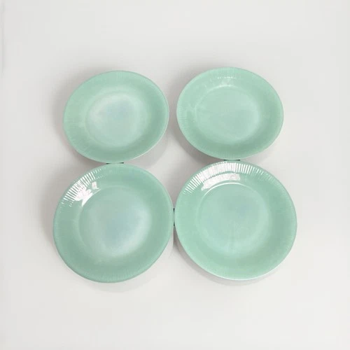 4 Vintage Anchor Hocking Fire King Jadeite Jane Ray Ribbed 9" Dinner Plates USA