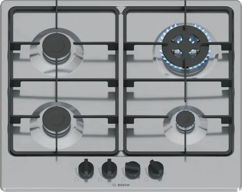Fornello Piano Cottura BOSCH 4 Fuochi a Gas Inox da Incasso Griglie in Ghisa WOK