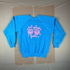 Vintage Hanes Sweatshirt Men L Blue Adams Family Mask Graphic Made in USA 80s