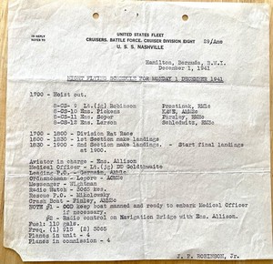 RARE DECEMBER 1941 WW2 USS NASHVILLE ORIGINAL NIGHT FLIGHT SCHEDULE