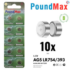 Image of 10 X AG5 Button Cell Batteries 393A 1.5V Alkaline Watch Battery SR754 UK Stock