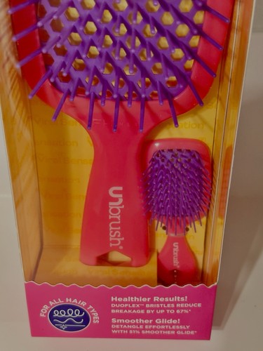 Unbrush Detangling Brush and Super Mini Brush Keychain Gift Set Pink Purple Duo - Picture 2 of 6