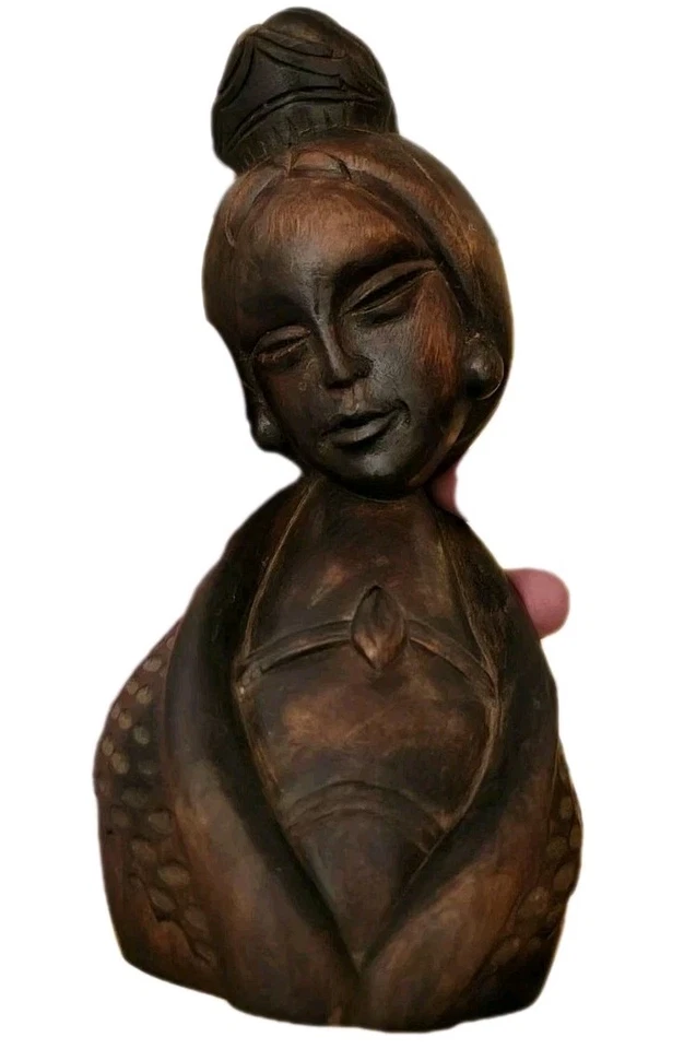 Estatuilla estatua de mujer de madera tallada a mano tailandesa - Madera de teca Tailandia arte asiático Foto 4 de 4