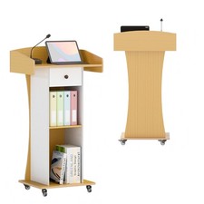 Mobile Wooden Podium Stand with Metal Wheels, 3-Layer Storage Portable Pulpit...