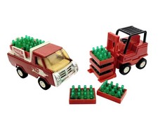 Vintage Buddy L Coca-Cola Red Delivery Truck & Forklift w/ 12 Pack Soda Bottles