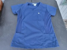 Superior Uniform Group Scrub Shirt Womens Small Navy V Neck Mesh Pockets Medical