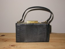 vintage Black Leather PURSE Alligator - Reptile Very Clean