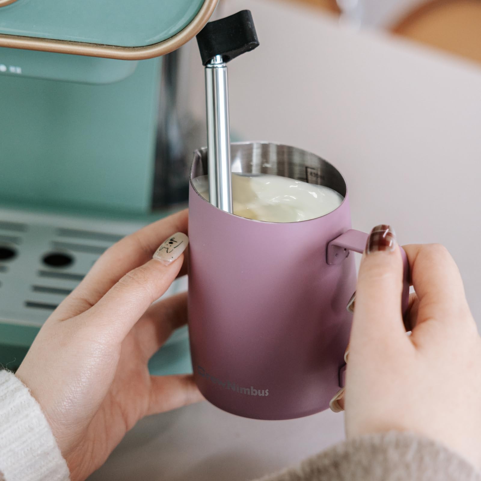 Milk Frothing Pitcher, 14oz/430ml Stainless Steel Milk Frother Cup, Espresso ...