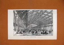 Original Old Antique Print 1889 Paris International Exhibition Gallery Machines