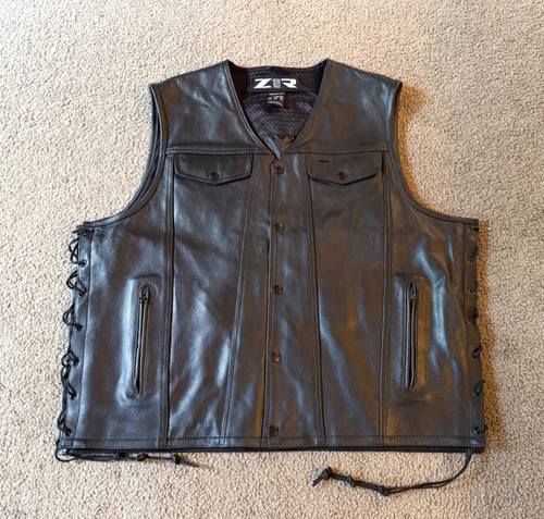 Z1R Guacho Vest Men's Big & Tall Black Leather Motorcycle Vest - Size 4XL