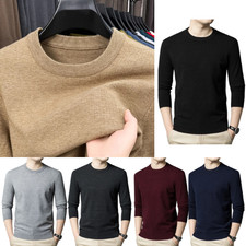 Men's Wool Jumper Soft Knit Crew Neck Sweater Pullover Long Sleeves Me
