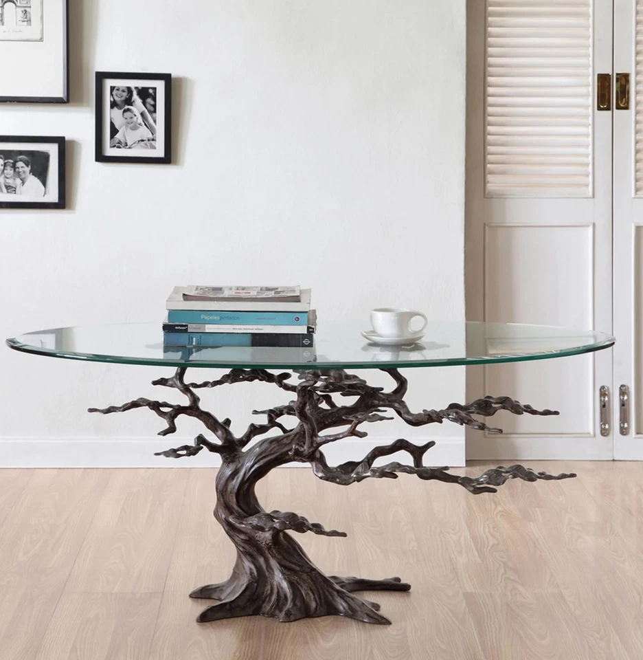Cypress Tree Aluminum and Glass Coffee Table - Image 2 of 3