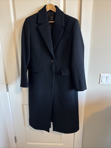 Mango Black US XL long wide lapel wool coat