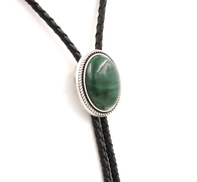 Hand Made African Jade Green Stone Western Cowboy Leather Bolo Neck Tie
