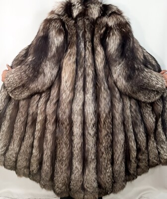 Echt Pelz Silber Polarfuchs Silber Grau Vintage Frosty Oversized Lux Mantel FR420